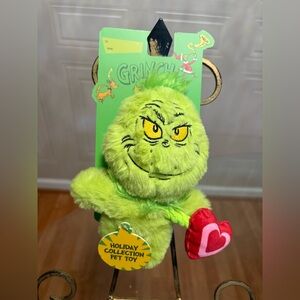 Christmas Dr. Seuss 7” The Grinch W/Rope Heart Plush Squeaky Crinkle Dog Toy